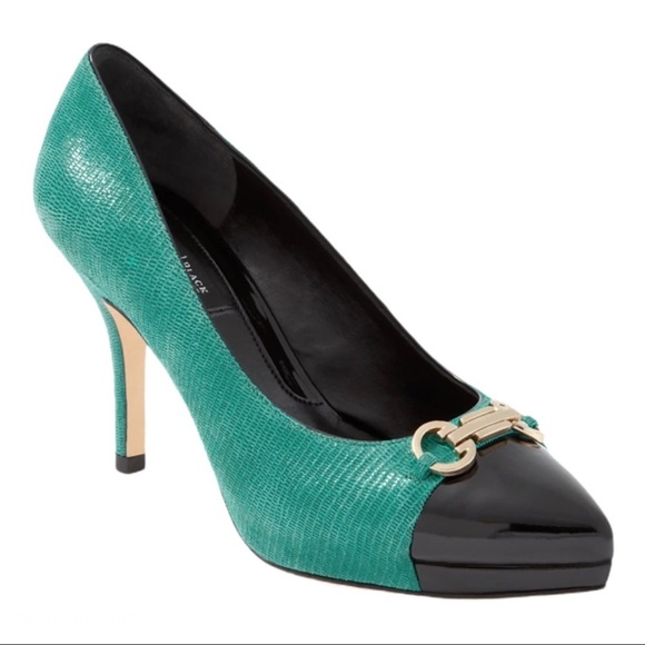 WHBM Turquoise Mid Heel Gold Detail Pumps - Picture 1 of 7